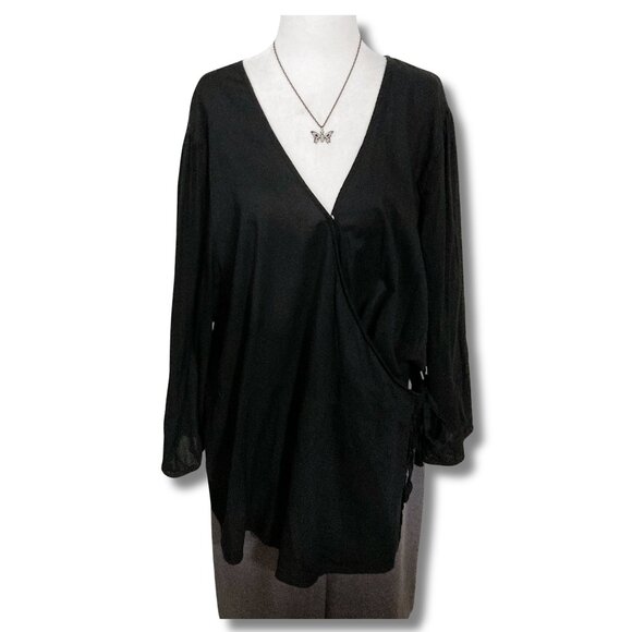 OLD NAVY Plus-size adjustable black v-neck wrap blouse goth 2X XXL 3X XXXL shirt - Picture 1 of 14